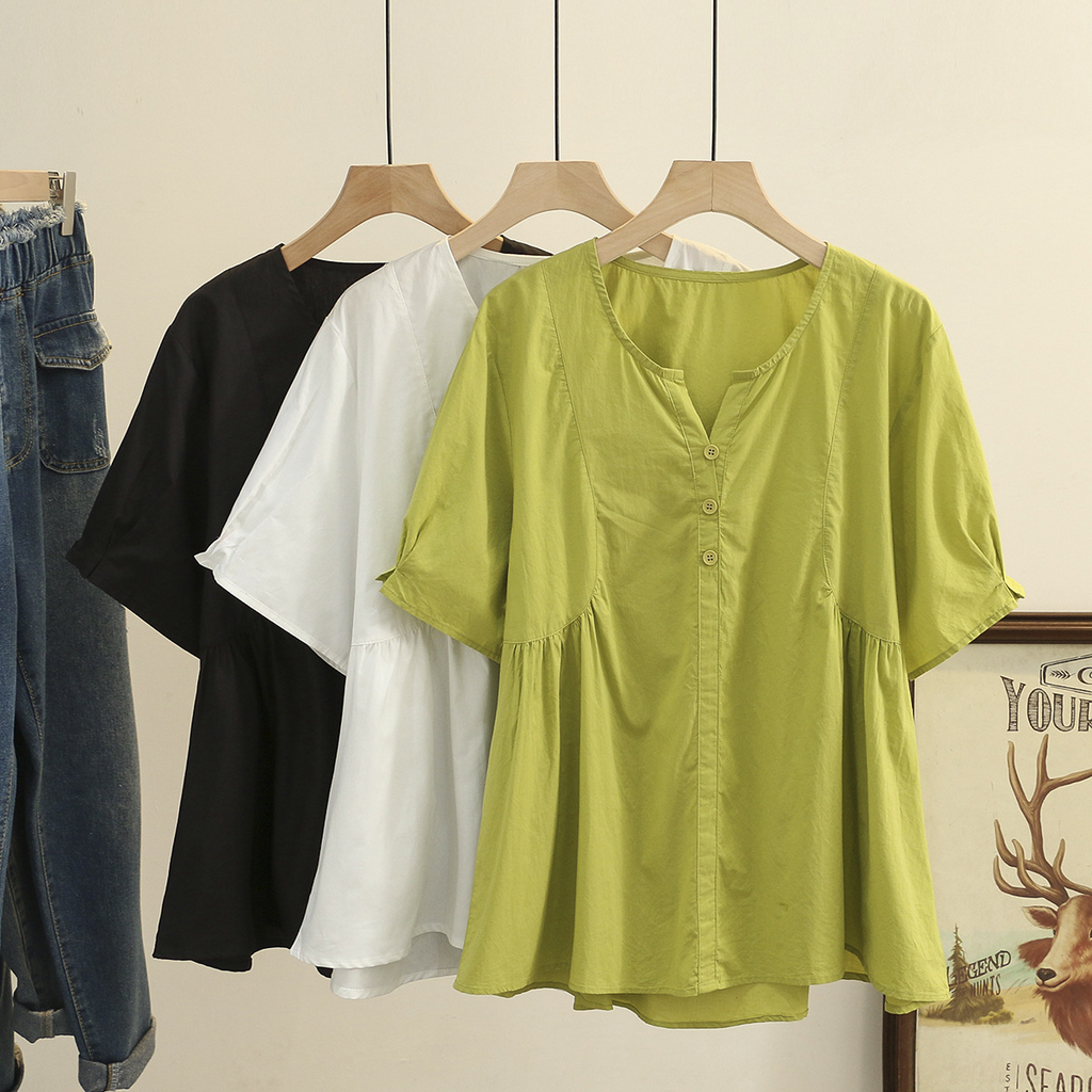 Plus Size Notch Neck Peplum Top