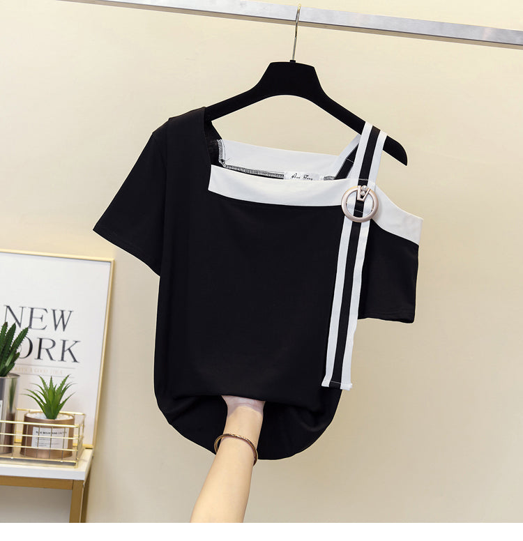 Plus Size Off One Shoulder Monochrome Top