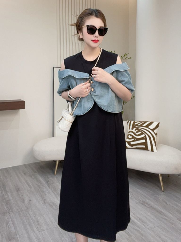 white christmas dresses Plus Size Denim, Off Shoulder Short Dress – Lpepper main image 0