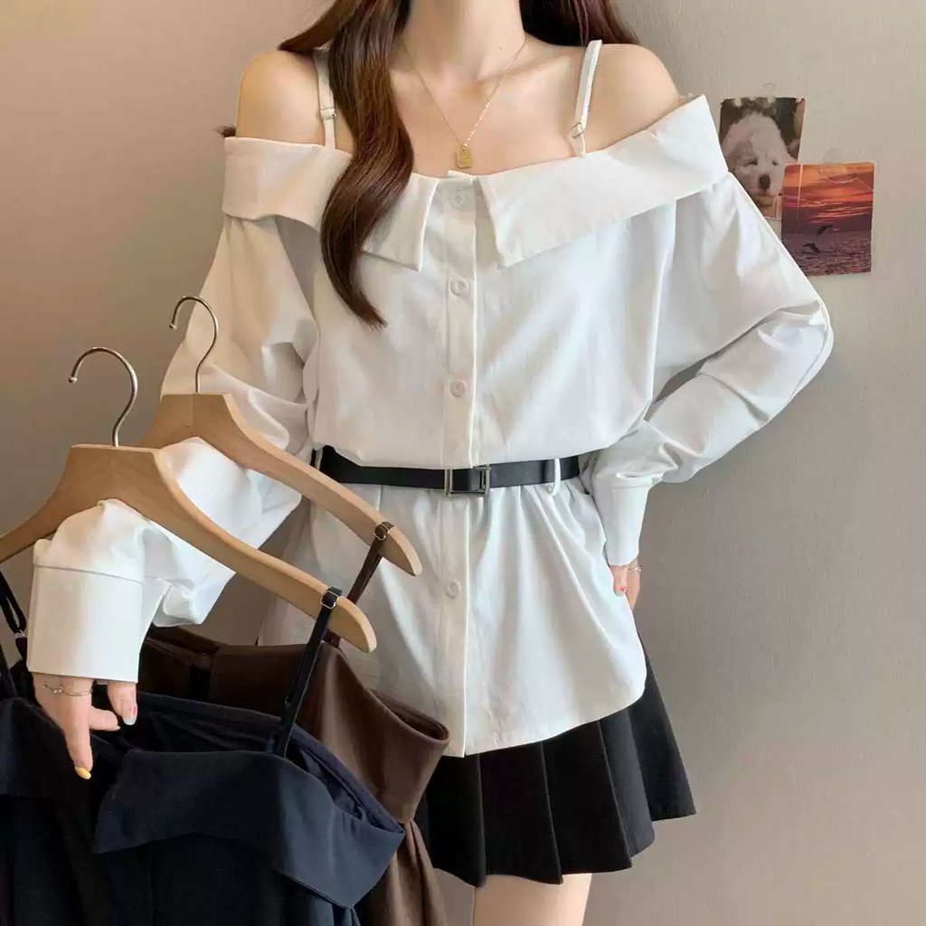 Plus Size Off Shoulder Long Sleeve Shirt