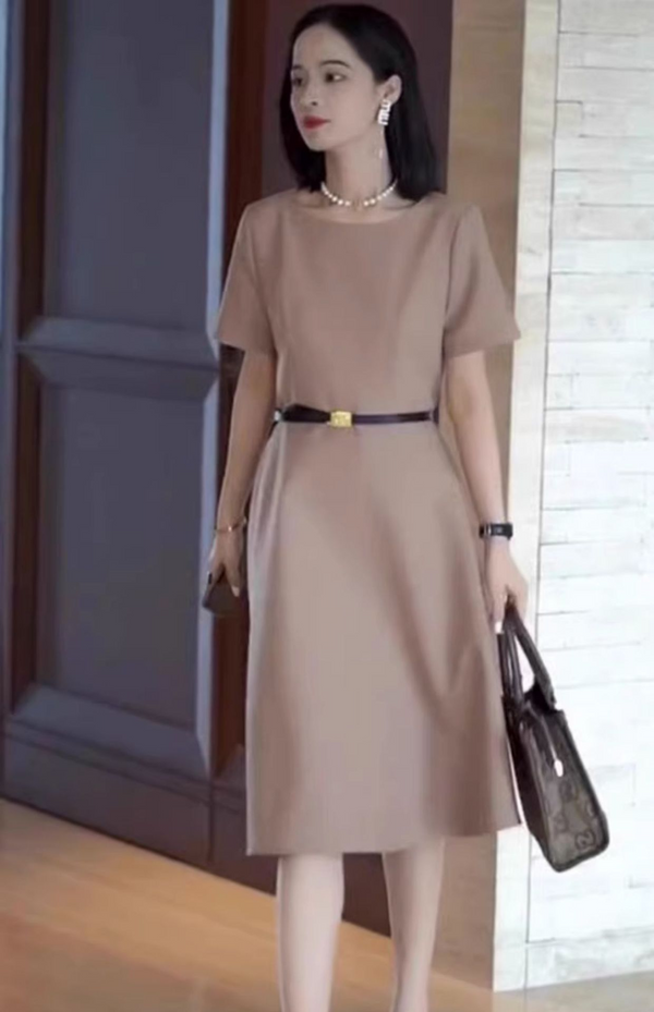 Plus Size Office Round Neck A Line Dress