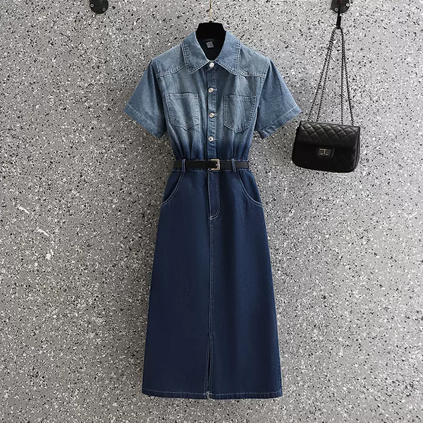 ombre denim dress Kobi Halperin Addison Belted Ombre Cotton Denim Maxi Dress, Medium Indigo, Women's, XS, Casual & Work Dresses Maxi Dresses
