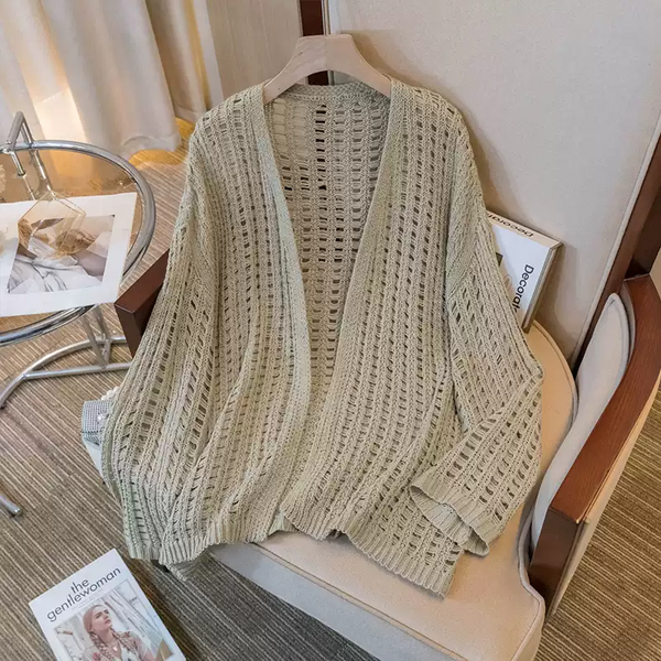 Plus Size Open Knit Long Cardigan