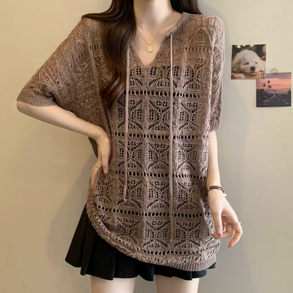 Plus Size Open Knit Throwover Top