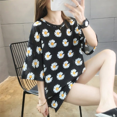 Plus Size Graphic Floral Round Neck Oversized Short Sleeve T Shirt Top
