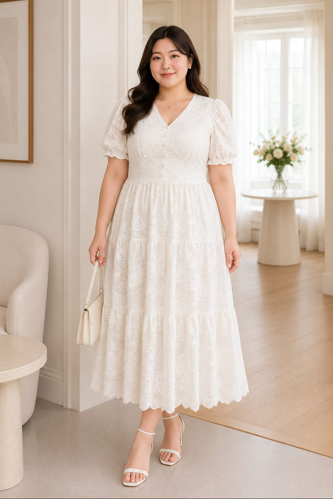 Plus Size Paisley Lace Casual Midi Dress