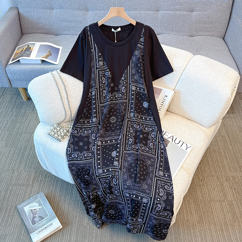 Plus Size Paisley Layer Short Sleeve Dress (Extra Big Size)