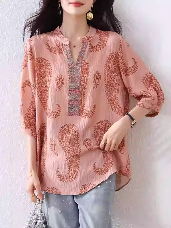 Plus Size Paisley Print Tunic Blouse