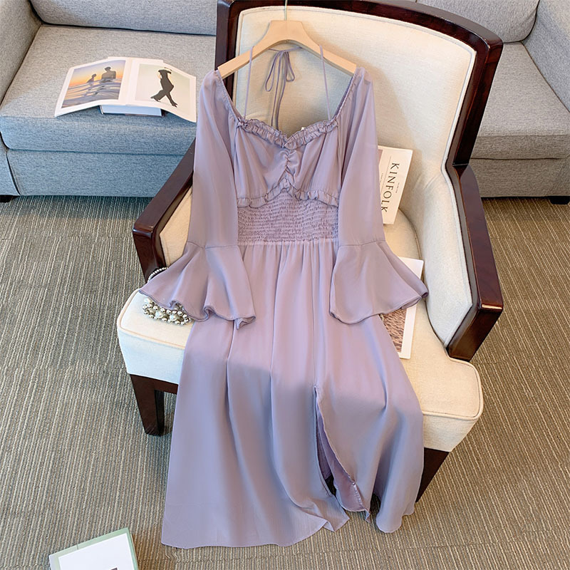 Plus Size Pale Purple Bell Sleeve Dress (EXTRA BIG SIZE)