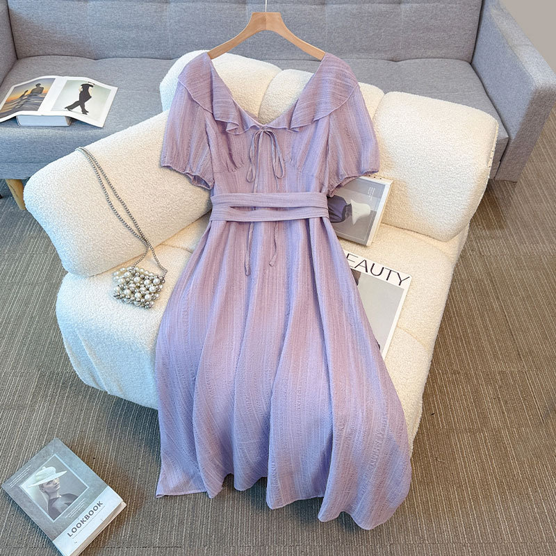Plus Size Pale Purple Collar Short Sleeve Dress (EXTRA BIG SIZE)