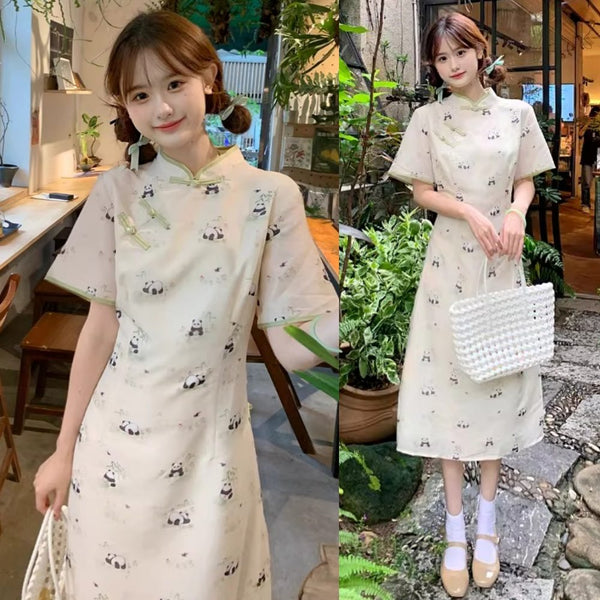 Plus Size Panda Shift Qipao Dress