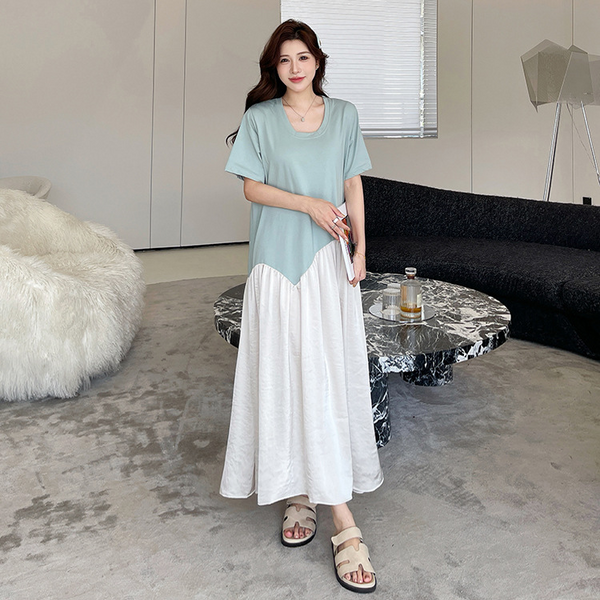 Plus Size Pastel Blue And White T Shirt Dress