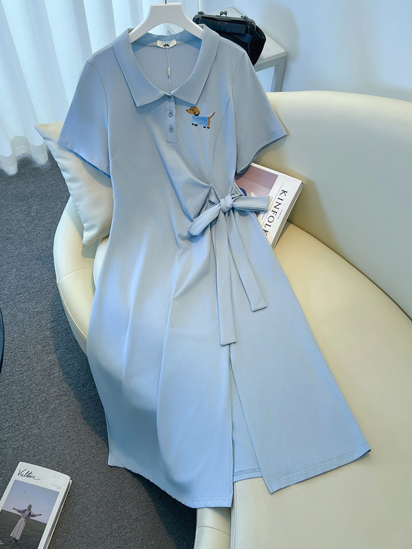 Plus Size Pastel Blue Cute Polo T Shirt Dress (EXTRA BIG SIZE)