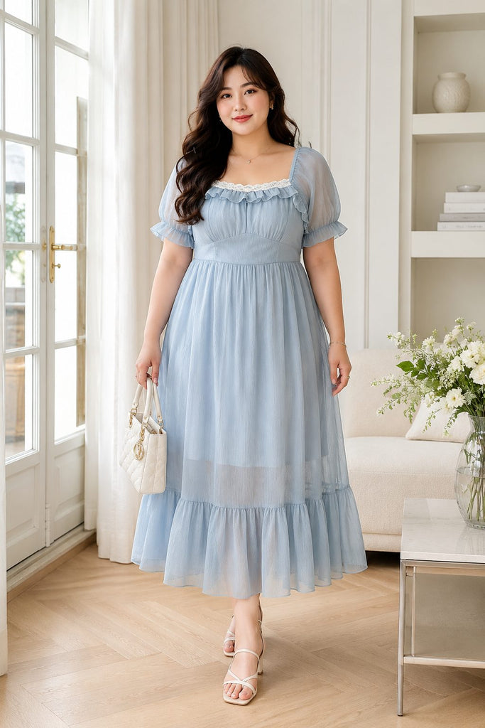 Plus Size Pastel Blue Lolita Babydoll Midi Dress – Pluspreorder
