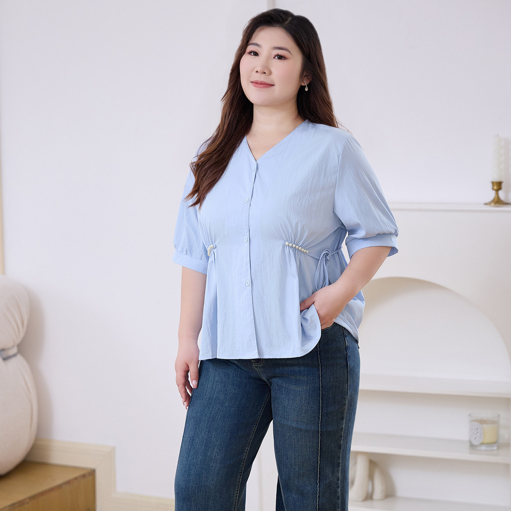 Plus Size Pastel Blue Peplum Blouse