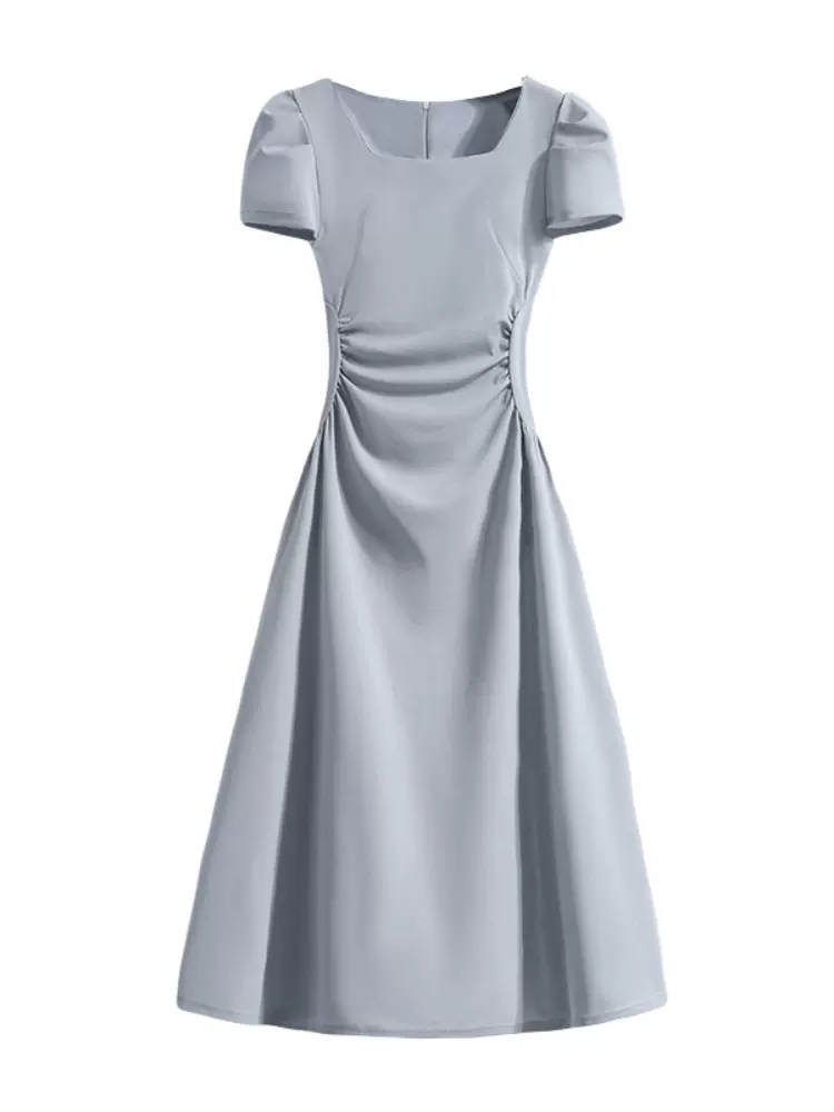 Plus Size Pastel Blue Square Neck Fit And Flare Dress – Pluspreorder