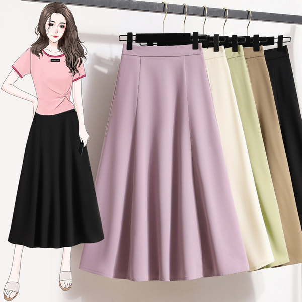 Plus Size Pastel Waistband A Line Midi Skirt