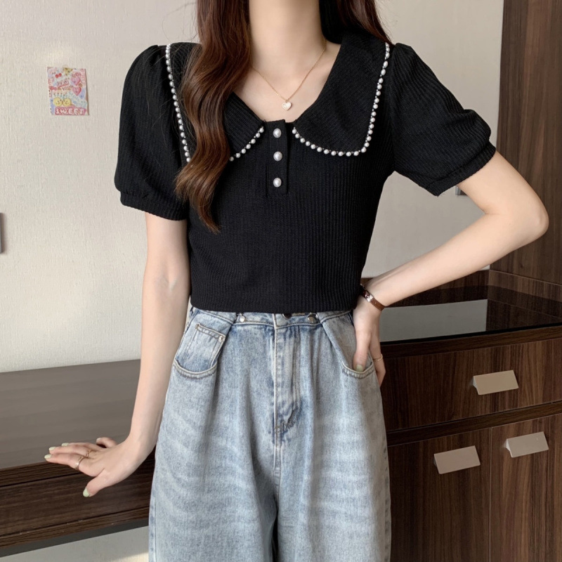 Plus Size Pearl Chanelesque Doll Collar Polo Blouse