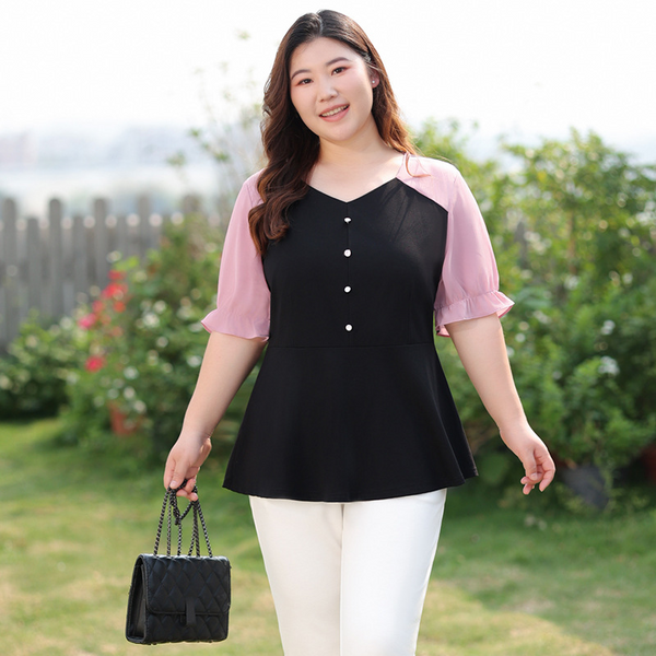 Plus Size Peplum Short Sleeve Blouse
