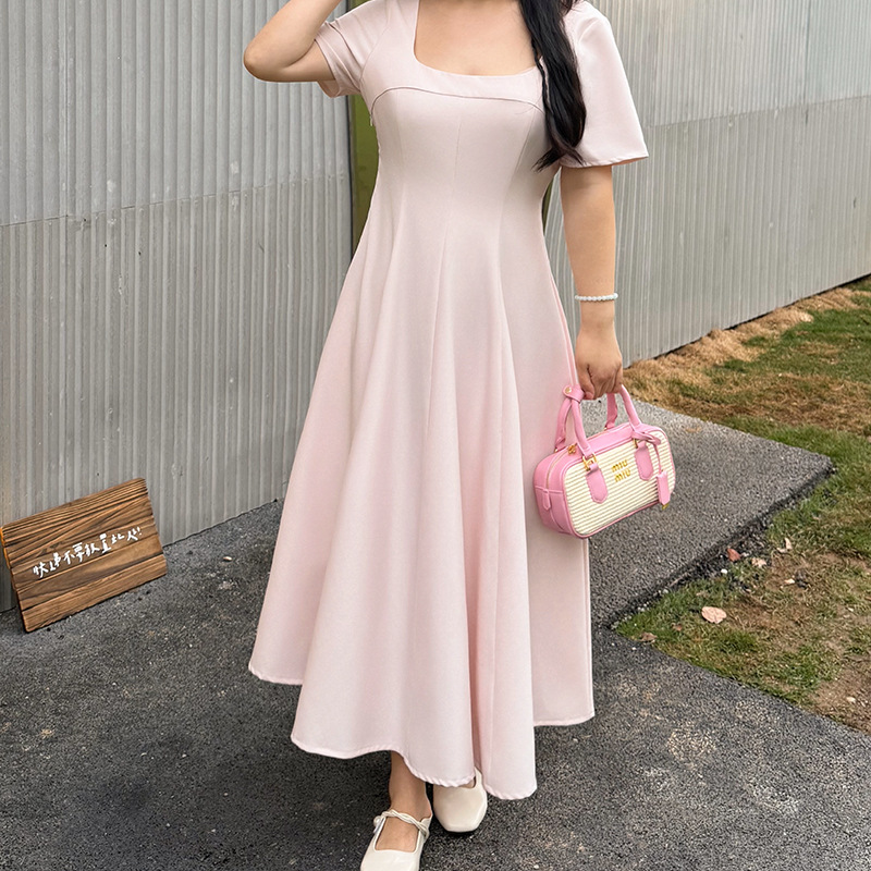 Plus Size Pink A Line Square Neck Party Dress