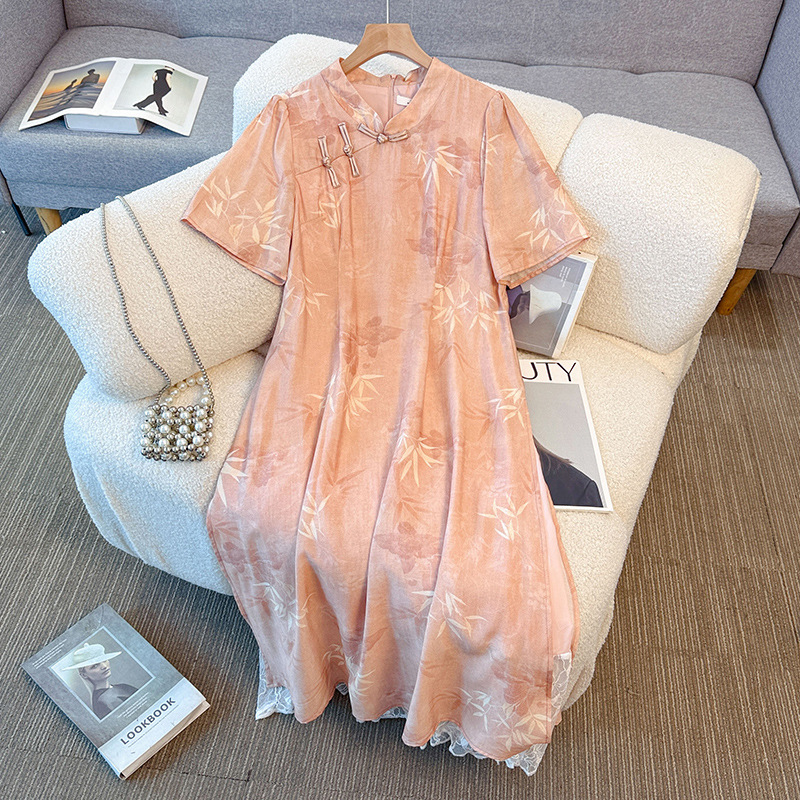 Plus Size Pink Bamboo Qipao (EXTRA BIG SIZE)