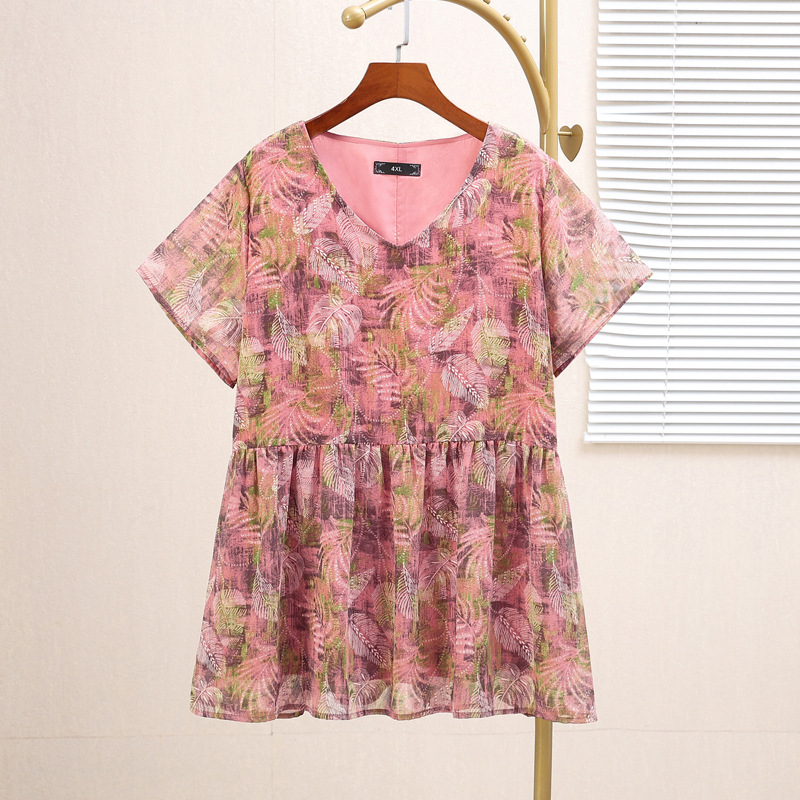 Plus Size Pink Chiffon Peplum Top (EXTRA BIG SIZE)