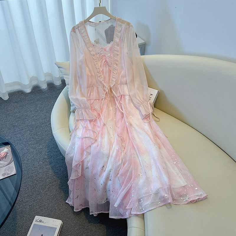 Plus Size Pink Lolita Dreamy Dress And Cardigan Set (EXTRA BIG SIZE)