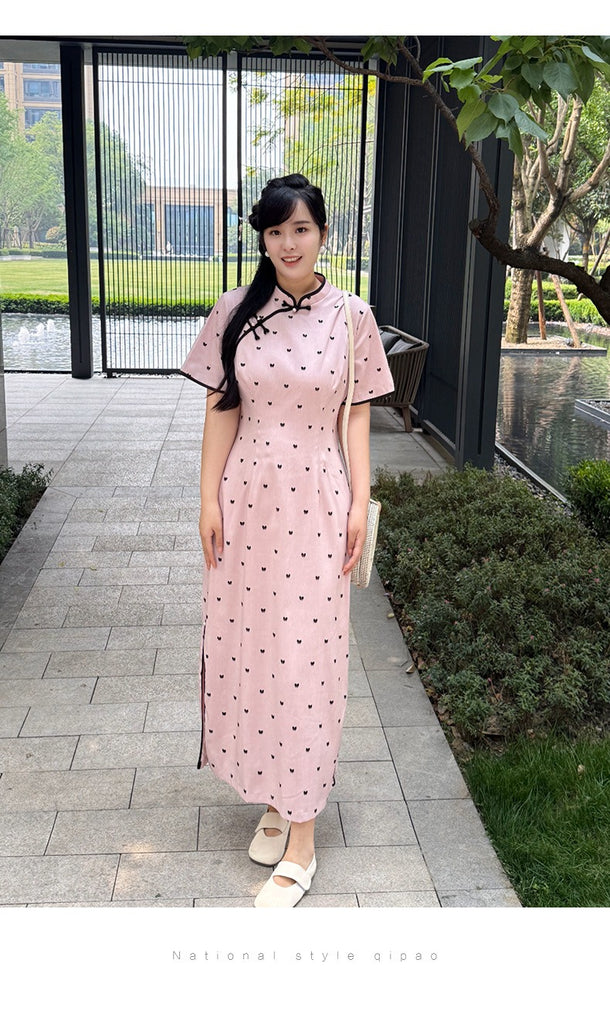 Plus Size Pink Ribbon Modern Qipao Dress