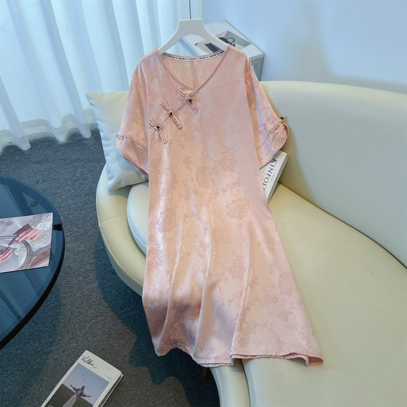 Plus Size Pink Short Sleeve Modern Cheongsam Dress (EXTRA BIG SIZE)