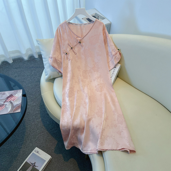 Plus Size Pink Short Sleeve Modern Cheongsam Dress (EXTRA BIG SIZE)