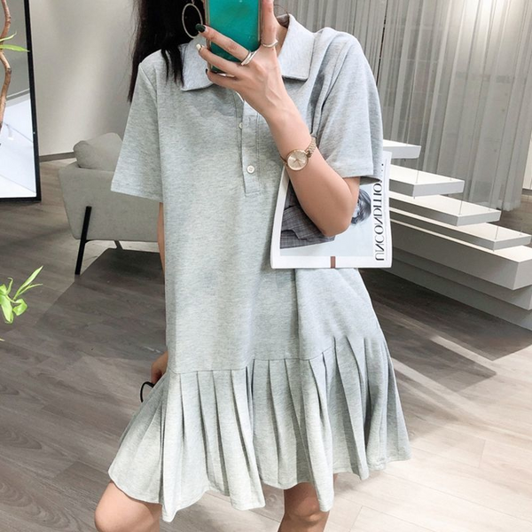 Plus Size Pleat Hem Polo T Shirt Dress