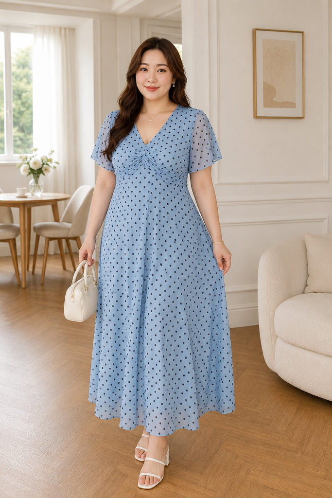 polka dot empire waist dress Plus Size Midi – Pluspreorder adjustable straps Size:4.5in Lotus Embellished Maxi Dress Deep V-Neck Dresses
