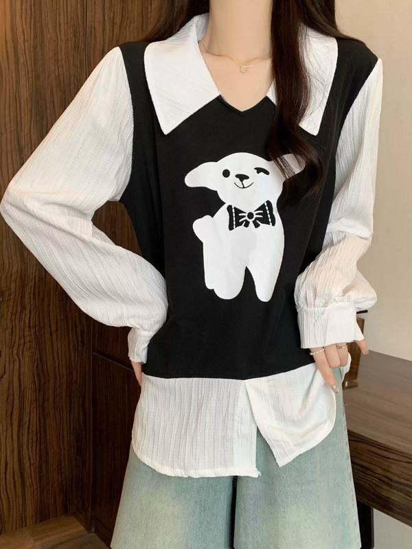 Plus Size Preppy Goat Sweater Shirt