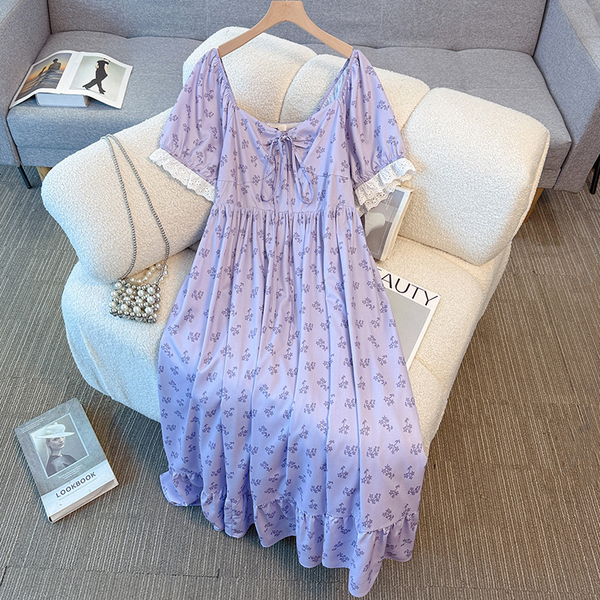 Plus Size Purple Bustier Floral Cottage Dress (EXTRA BIG SIZE)
