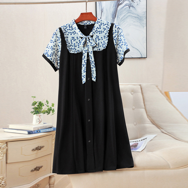 Plus Size Pussybow Short Sleeve Work Dress (EXTRA BIG SIZE)