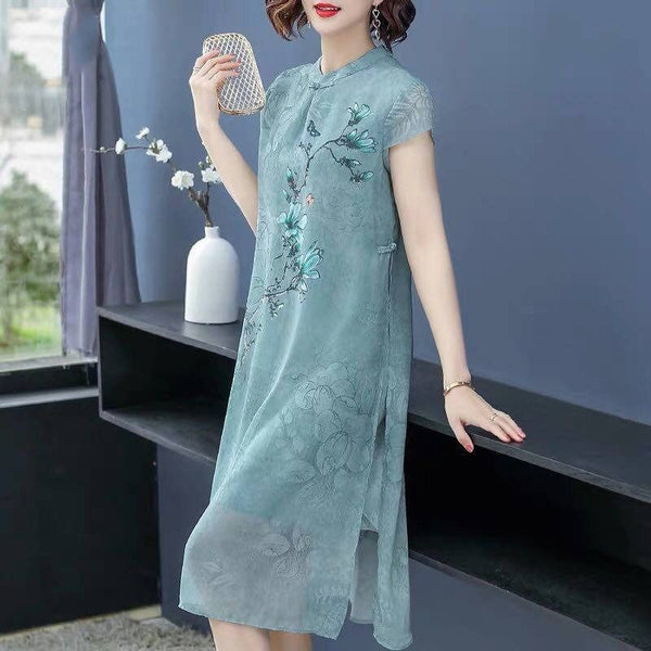 (XL-7XL) Plus Size Chiffon Layer Qipao Dress