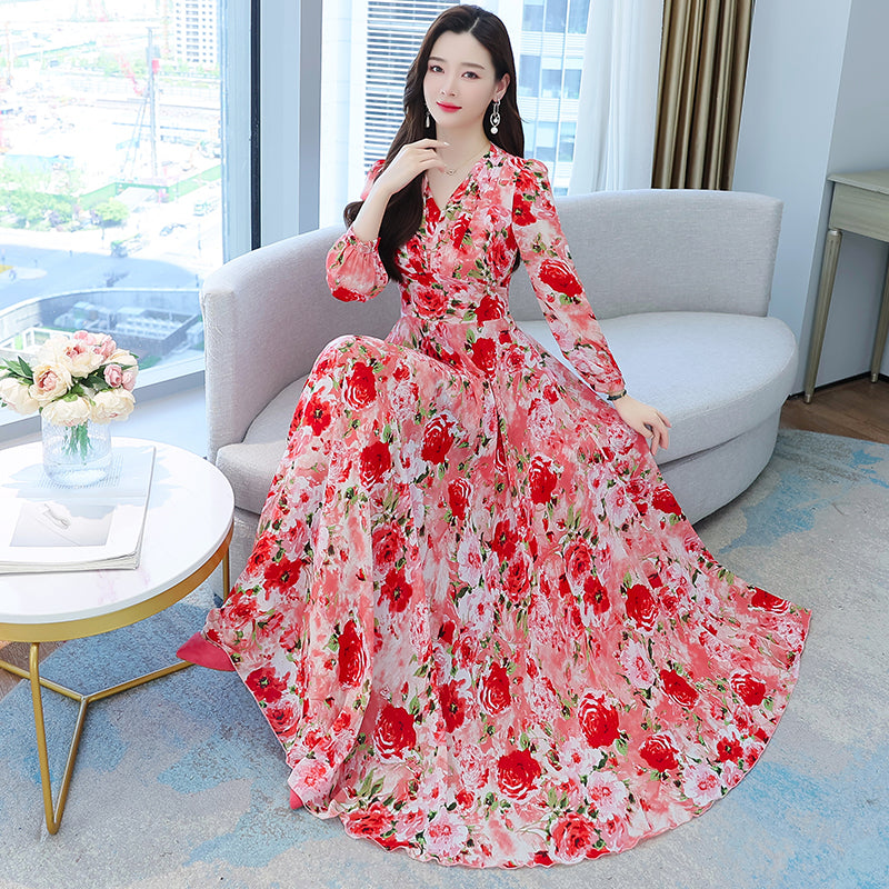 M-4XL) Plus Size Bright Floral Chiffon Long Sleeve Midi Maxi Dress Pluspreorder M-4XL) Plus Size Bright Floral Chiffon Long Sleeve Midi Maxi Dress Pluspreorder