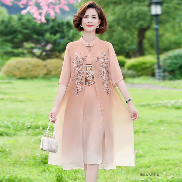(XL-5XL) Plus Size Chiffon Layer Qipao Dress