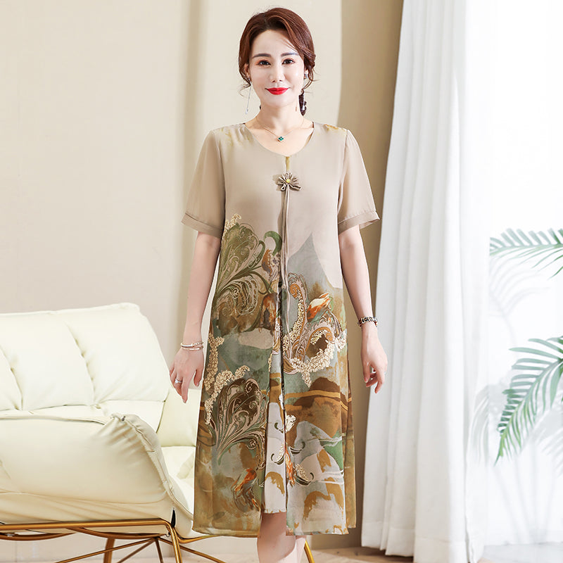 (XL-5XL) Plus Size Short Sleeve Chiffon Layer Qipao Dress