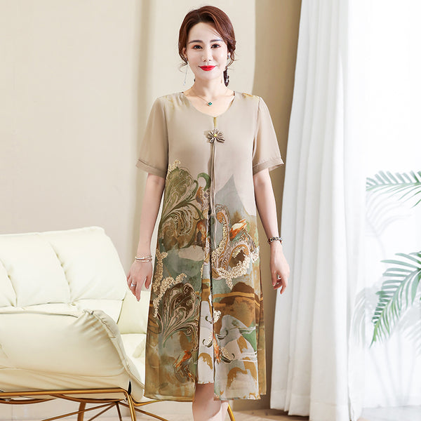 (XL-5XL) Plus Size Short Sleeve Chiffon Layer Qipao Dress