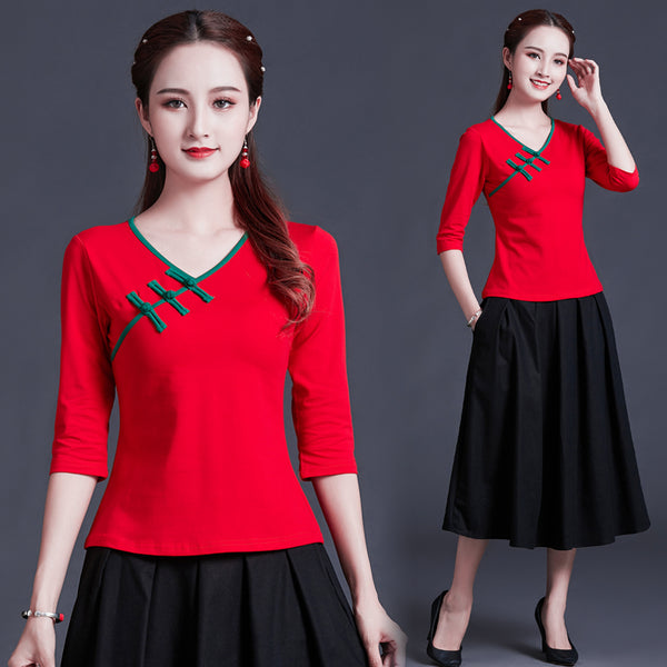 Plus Size Knit Modern Qipao Top