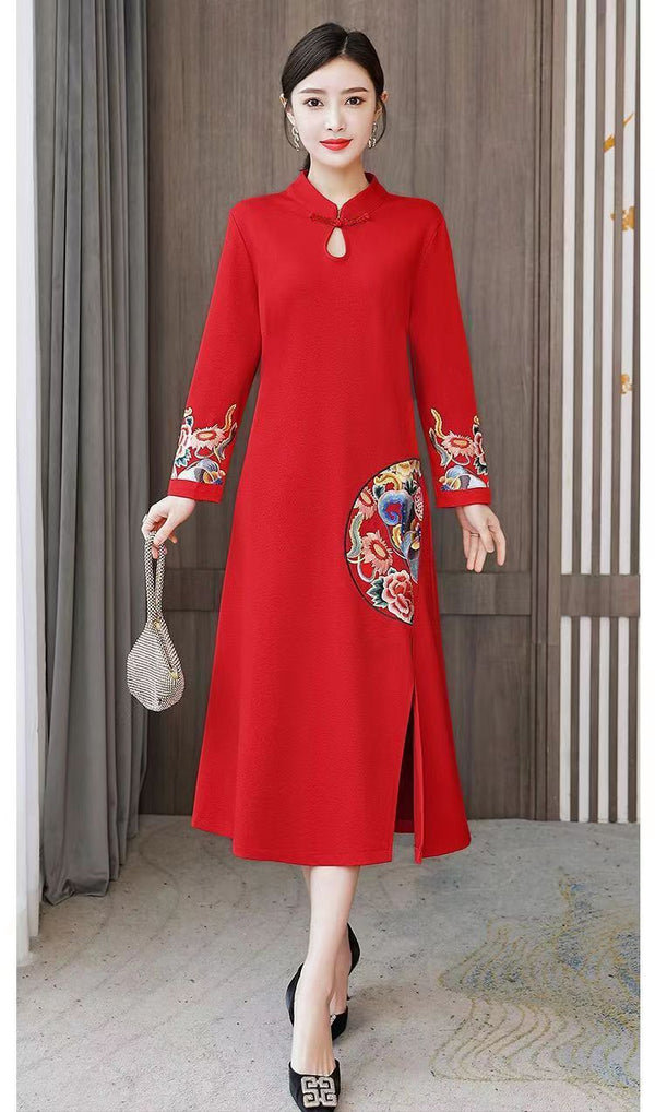 Plus Size Long Sleeve Qipao Dress (EXTRA BIG SIZE)