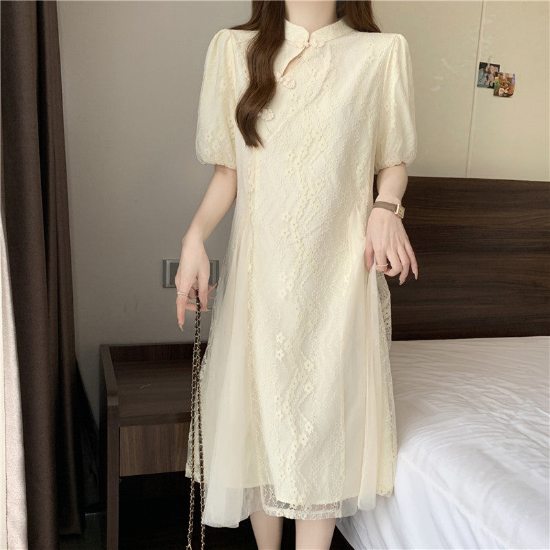 chinese dress ladies Plus Size White Beige Spaghetti Strap Backless Hollow Design Slit Ruff –  Chasing Trends Fashion main image 0
