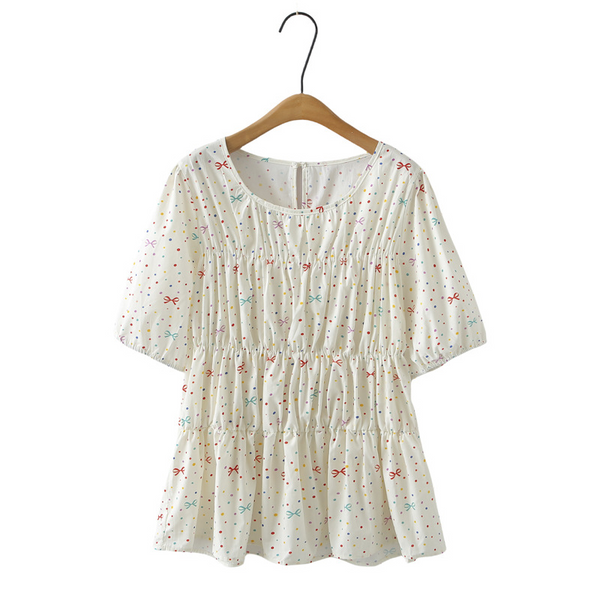 Plus Size Rainbow Polka Dots Bows Blouse