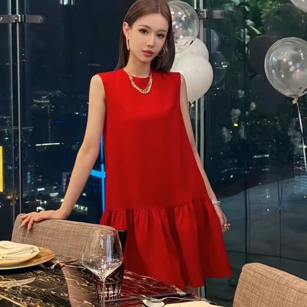 Plus Size Bright Red Drop Waist Dress (EXTRA BIG SIZE)