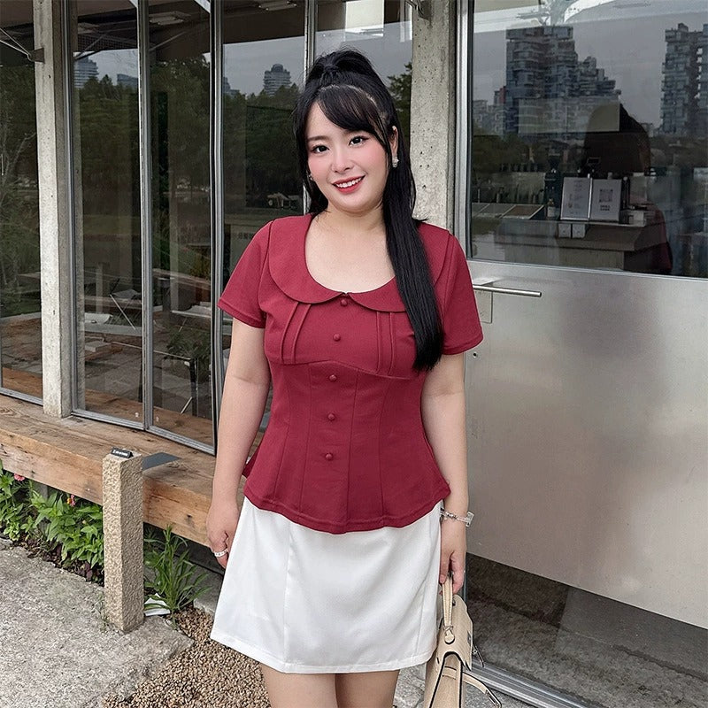 Plus Size Red Peter Pan Collar Blouse