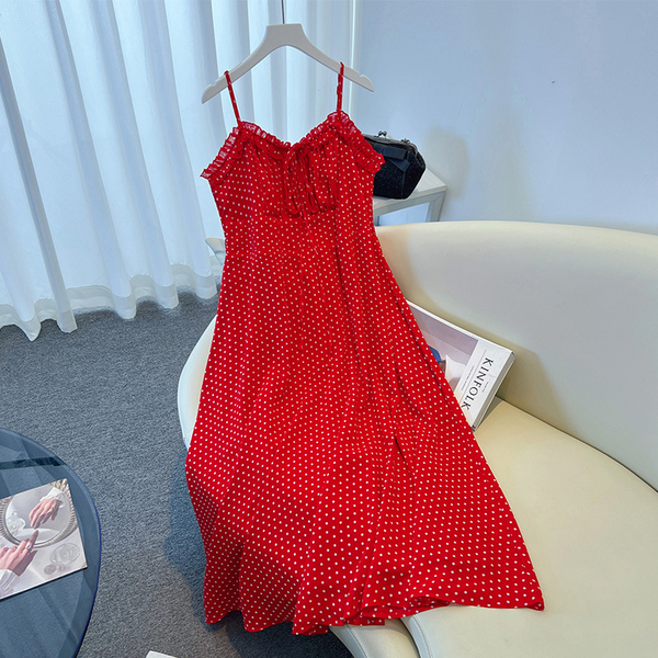 Plus Size Red Polka Dots Cami Dress And White Cardigan Set (EXTRA BIG)