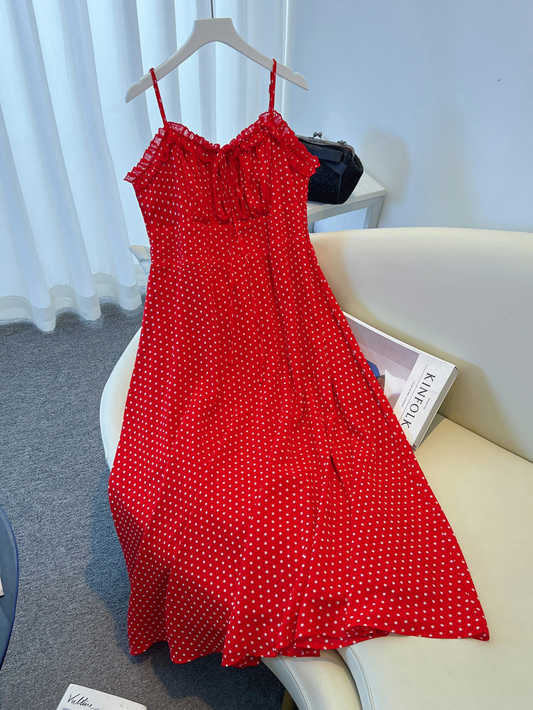 Plus Size Red Polka Dots Cami Dress And White Cardigan Set (EXTRA BIG) Pluspreorder Plus Size Red Polka Dots Cami Dress And White Cardigan Set (EXTRA BIG) Pluspreorder