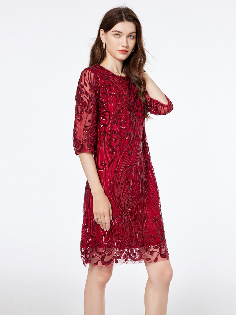 Plus Size Red Sequin Lace 3/4 Sleeve Formal Dress Pluspreorder Plus Size Red Sequin Lace 3/4 Sleeve Formal Dress Pluspreorder
