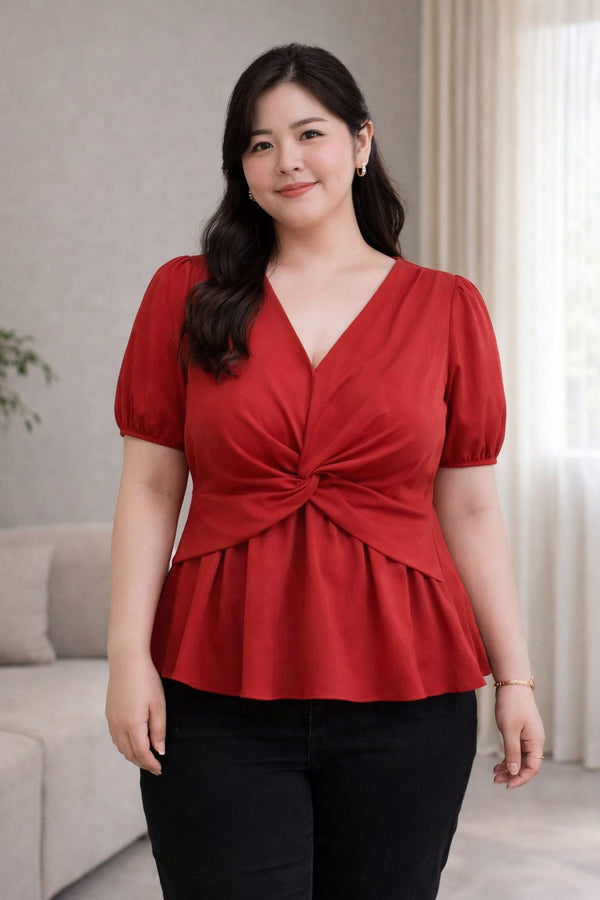 plus size red blouse semi formal outfit front view